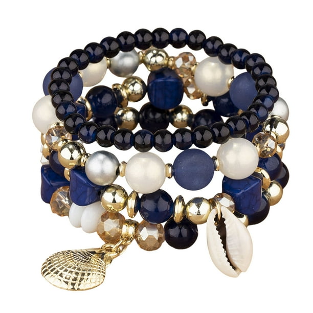 4pcs Bohemia Capa Pulsera Cordón de cuentas Set Pulsera elástica