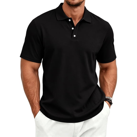 Fabrcox Short Sleeve Polo Shirts for Men Button Collared Mens Golf Shirts Lightweight Regular Fit Outdoor Sports Men's Athletic Shirts Black XXXL