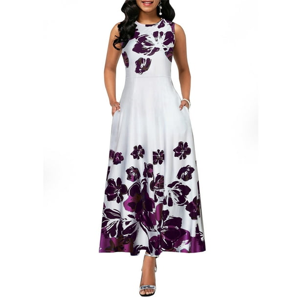 Aunavey Women Floral A-Line Long Dress - Walmart.com