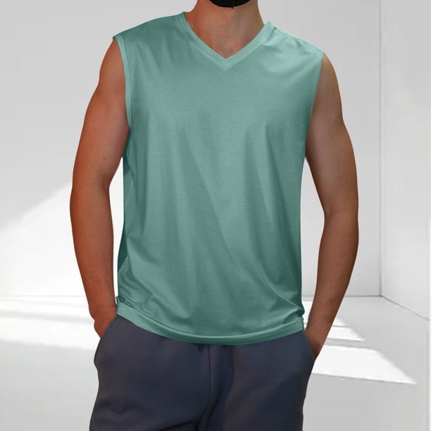pstuiky Camiseta sin mangas para hombre, Camiseta informal de color liso sin mangas con cuello en V para hombre, interior moderno y moderno. Camisas para hombres l