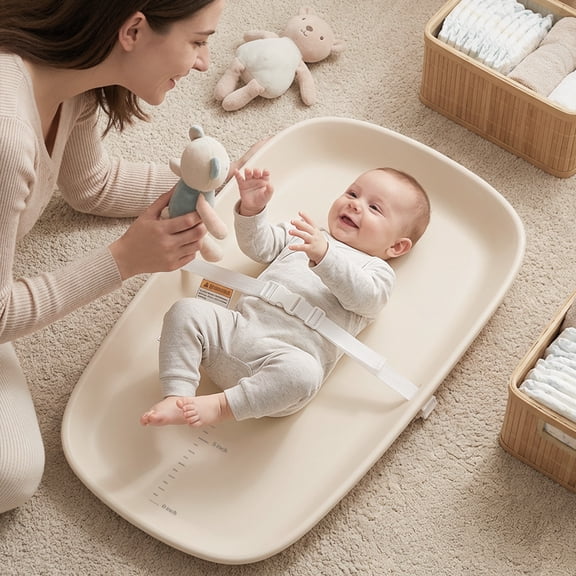 Baby Changing Pad, Caveen Eva Diaper Changing Station, with Height Ruler & Anti Slip Bottom, Waterproof, Beige