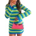 thumbnail image 4 of Liacowi Women Stripe Knit Beach Dress Bodycon Backless Long Sleeve Casual Summer Holiday Sexy Mini Dresses Party, 4 of 6