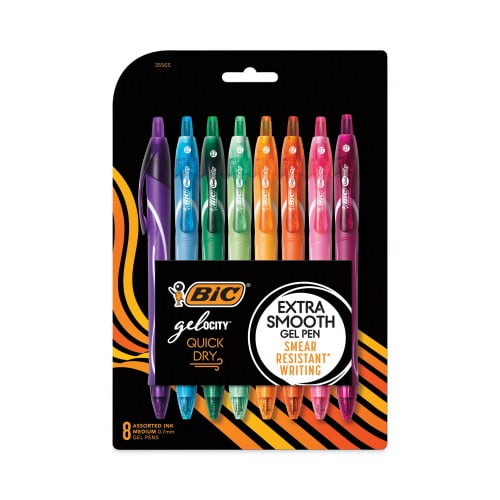 New BIC Gel-ocity Quick Dry Retractable Gel Pen, 0.7mm, Assorted Ink/Barrel, 8/Pack,Each