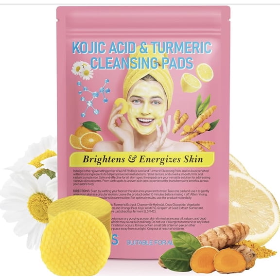 Kojic Acid And Turmeric Cleansing Pads 40 pieces - Brightens Energizes Skin