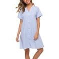 thumbnail image 3 of YOZLY Robe de Maison Femme en Coton Robe de Chambre à Manches Courtes Boutonnée (Bleu Clair TG), 3 of 4