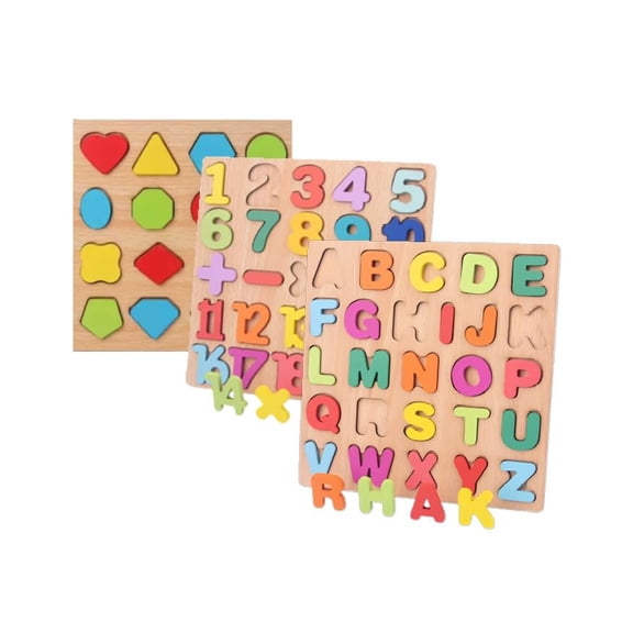 Wooden Puzzle for Kids, Set of 3 Pack Educational Boards, Alphabet Shape, Numbers 1-20, Shape, Ages 3,4,5, Perfect for Montessori Kids