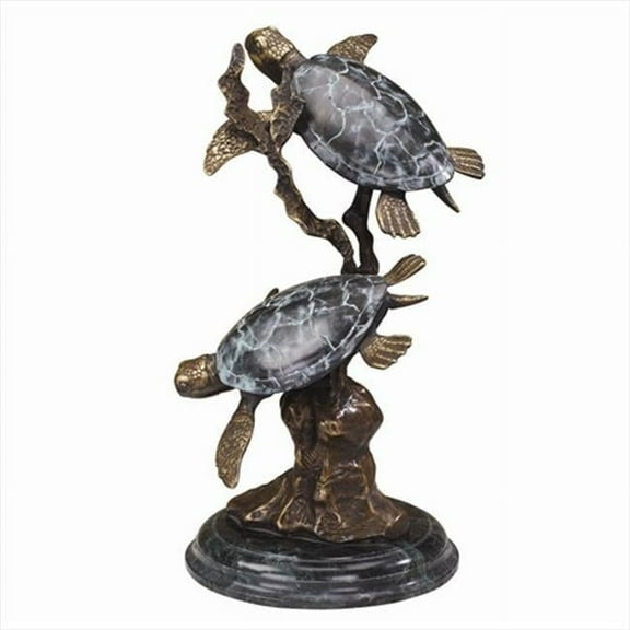 SPI Antiqued Brass and Marble Sea Turtle Duet Statue