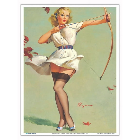 Aiming High - Vintage Pin Up Girl Print by Gil Elvgren c.1959 - Master Art Print (Unframed) 9in x 12in