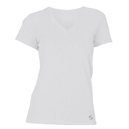 Soffe 2653V100MED 3.7 oz Juniors V Neck Burnout Tee, White - Medium