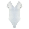 thumbnail image 5 of SRZYMJ Women's Short Sleeve Lace Bodysuit Sheer V-Back V Neck Slim Fit Going Out Top Double Lined Thong Body Suit, 5 of 5