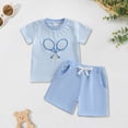 thumbnail image 2 of kpoplk Toddler Baby Boy Summer Clothes Embroiderey Waffle Knit Short Sleeve T-Shirt Tees + Casual Shorts Cute Clothing Set 2-3 Years,Sky Blue, 2 of 6