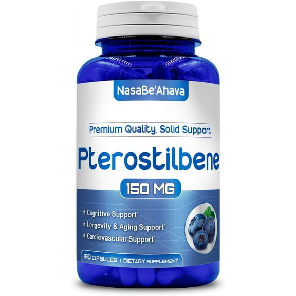 NasaBeahava Pterostilbene Antioxidant Supplement, 150mg, Heart and Brain Support, 180 Capsules