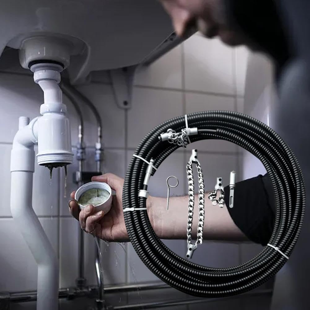 Rotary Sewer Descaling Chain Tool, Push-Type Drain Cleaner for PVC Pipes & Pipeline Maintenance, 1.5M Spring(RL 1 Set)