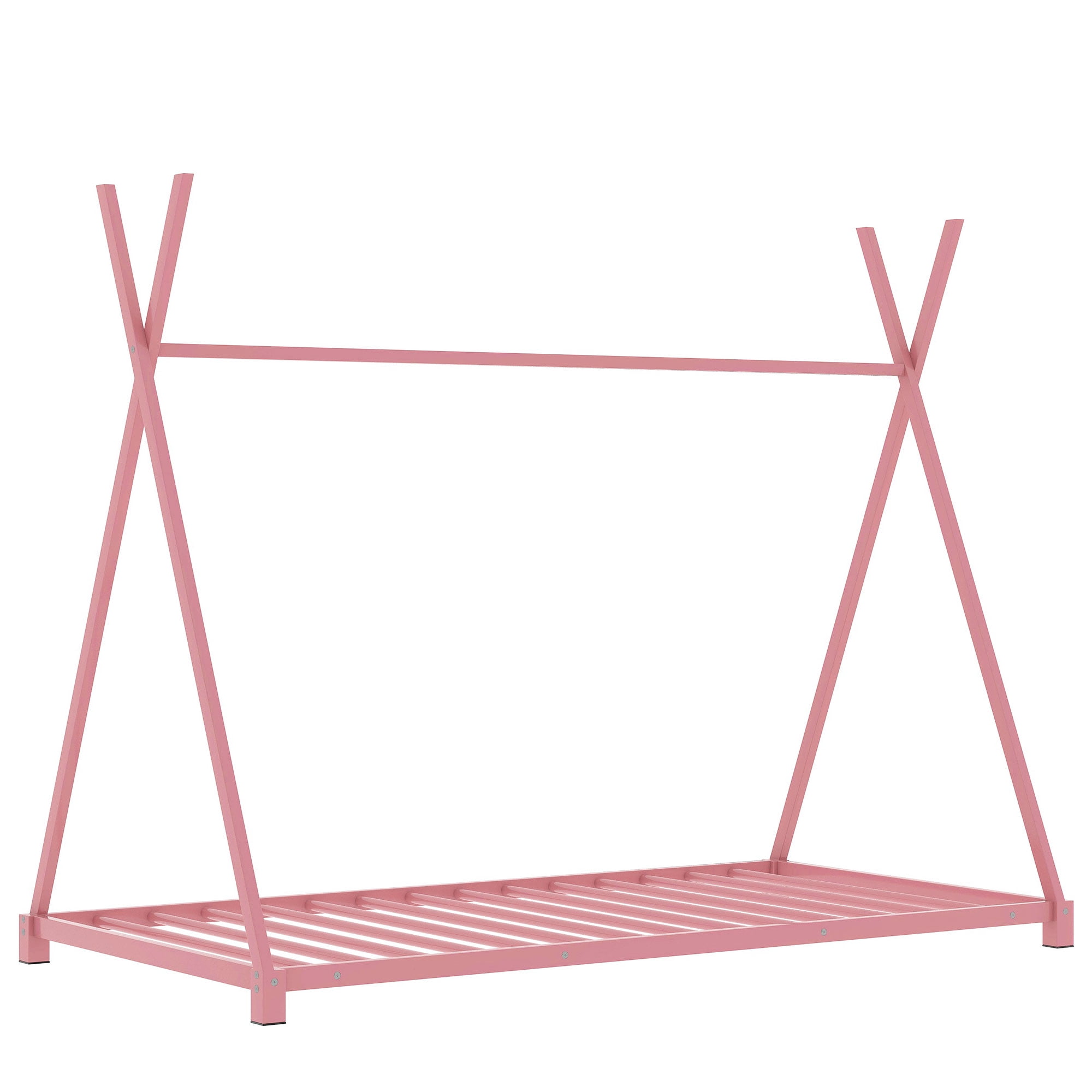 Yoneston Kids Wood Twin Size Platform Bed, Canopy Tent Bed for Living Room Bedroom, Pink