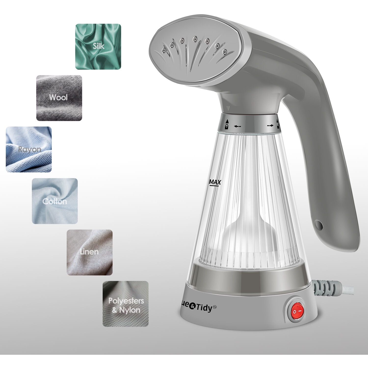 True & Tidy Tidy Portable Lightweight Powerful Stainless Handheld Garment Steamer, Gray