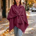 thumbnail image 5 of Cape Shawl for Women Elegant Solid Open Front Wrap Simple Double Sided Poncho Cover Up Dressy Party Travel Office Leisure Layering Cloak with Split Hem, 5 of 6