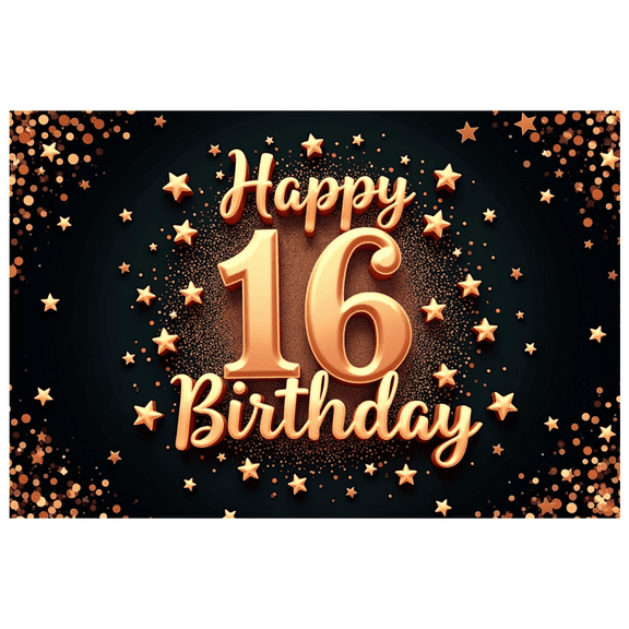 Yatrandify Gold Theme Happy Birthday Banner Glitter Design Stars Decor for Sweet 16 Celebration Party Decoration Event Background