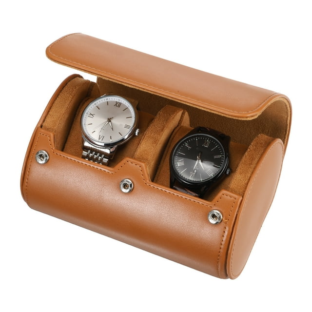 Estuche de viaje para reloj Uxcell para hombres, estuche de cuero para reloj, caja de almacenamiento portátil para reloj para Navidad, cumpleaños y aniversario, 2 ranuras (marrón)