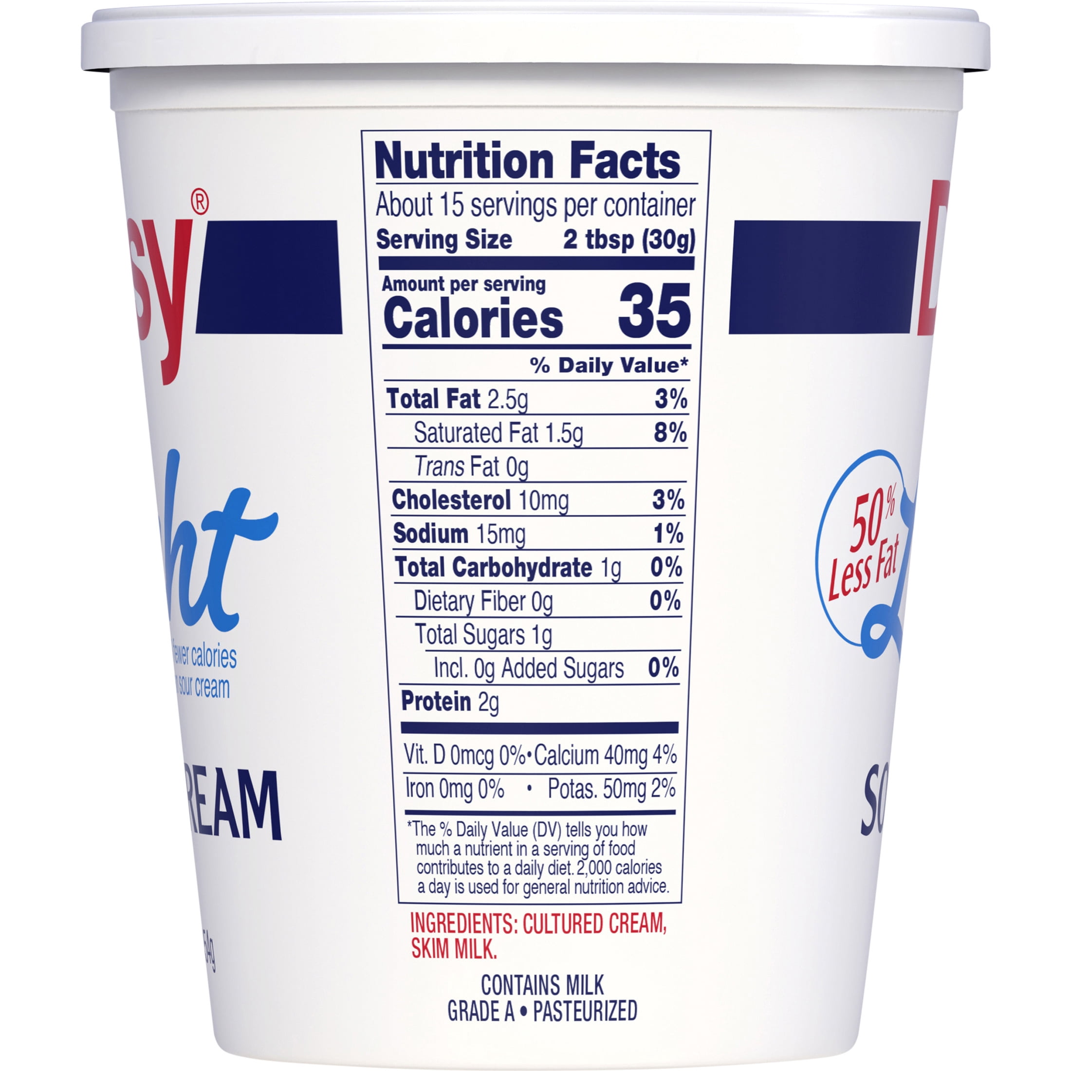 Daisy Pure and Natural Light Sour Cream, 50% Less Fat, 16 oz (1 lb) Tub (Refrigerated)