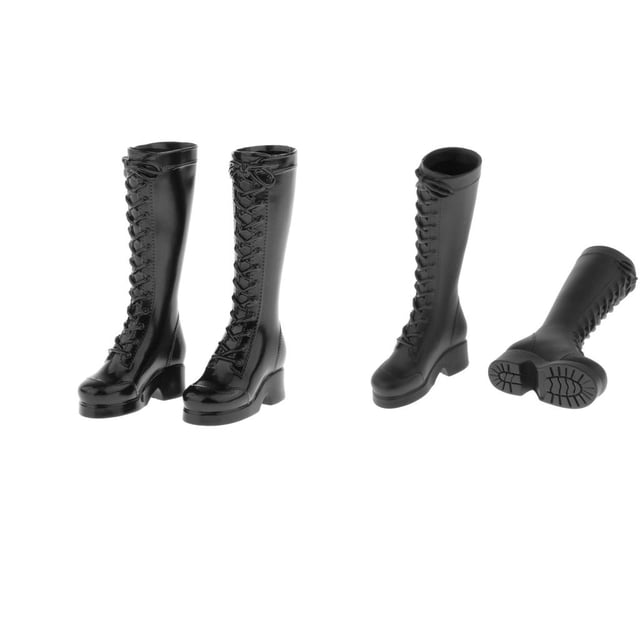 2 Pares de de Botas de 1/6 para Cuerpo de de Acción Femenina de Accesorios Modelo de Muñeca Negro Hugo botas de figuras de acción