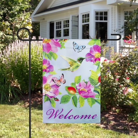 Welcome Hummingbird Floral Outdoor Garden Flag 12.5" x 18"