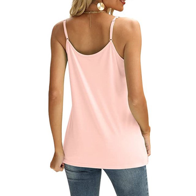 Camiseta Sin Mangas Con Tirantes Finos Para Mujer, Camiseta Sin Mangas Con Tirantes Finos De Encaje, Camiseta Sin Mangas De Verano Para Mujer ANGGREK Rosa Claro M