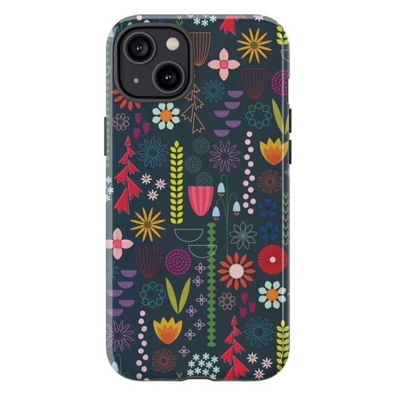 Scandinavian Folk Art Floral Phone Case, Retro Nordic Boho Flower Pattern, Vintage Colorful Protective Cover for iPhone 16 15 14 13 12 11 Pro Max Plus Mini