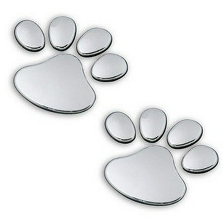 Dog Car Decals One Set of Two 3D Silver Dog Footprint Car Stickers Auto Car Emblem Decal Decoration ()