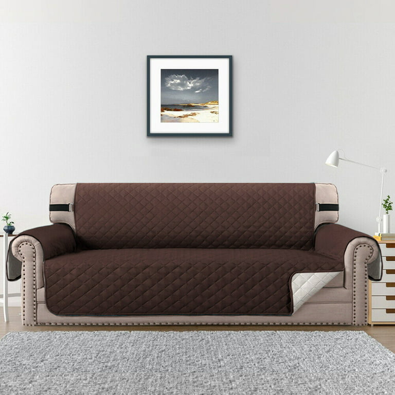 100% Cotton Non-Slip Couch Cover & Furniture Protector - Brown - Washable 2-Seater Slipcover Coverage for Sofas, Sectionals, Settees