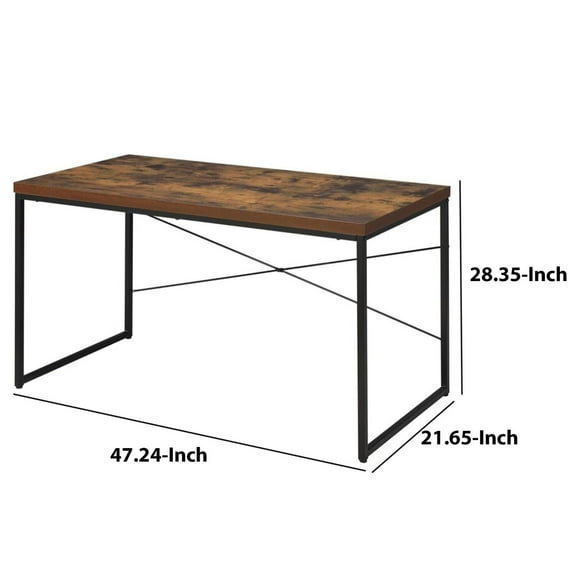 Benjara 21.65" Rectangular Contemporary Wood Desk with Metal Base in Brown