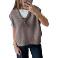 thumbnail image 3 of Womens Fall Fashion Sweater Tops Trendy Western Knit Business Casual Work Cap Sleeve Vest Cute Outfits Tops Khaki L, 3 of 9