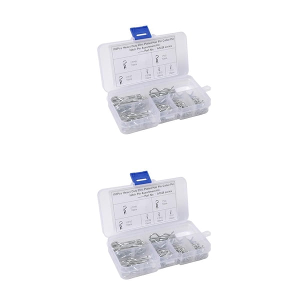 Riwesomey 100PCS Heavey Duty Zinc Plated Hair Pin Cotter R Clip Pin Hitch Tractor Lawn Mpver y caja de almacenamiento plata 2piezas Riwesomey CBP435537