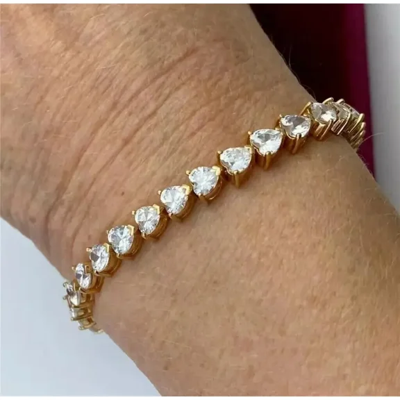Aishvi Jewels 10CT Heart Cut Simulated Diamond Women's Tennis Bracelet 14K Yellow Gold Plated 7.5"