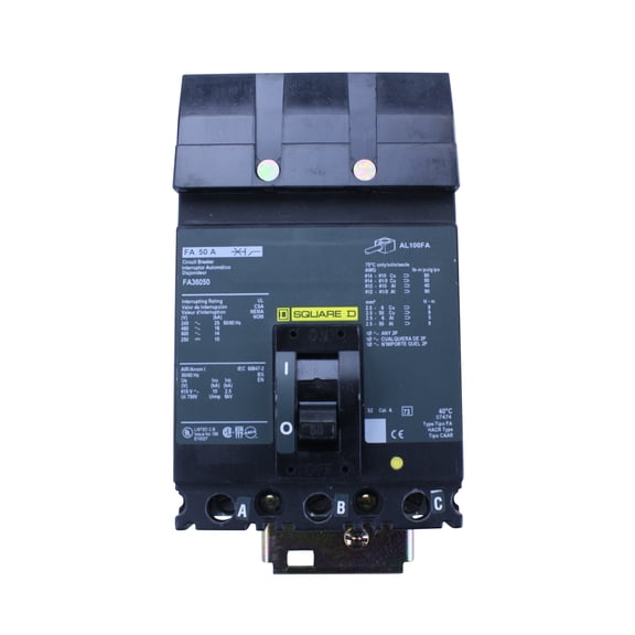 Square D FA36050 TYPE FA 3P 50 AMP 600V 25KA Thermal Magnetic Circuit Breaker