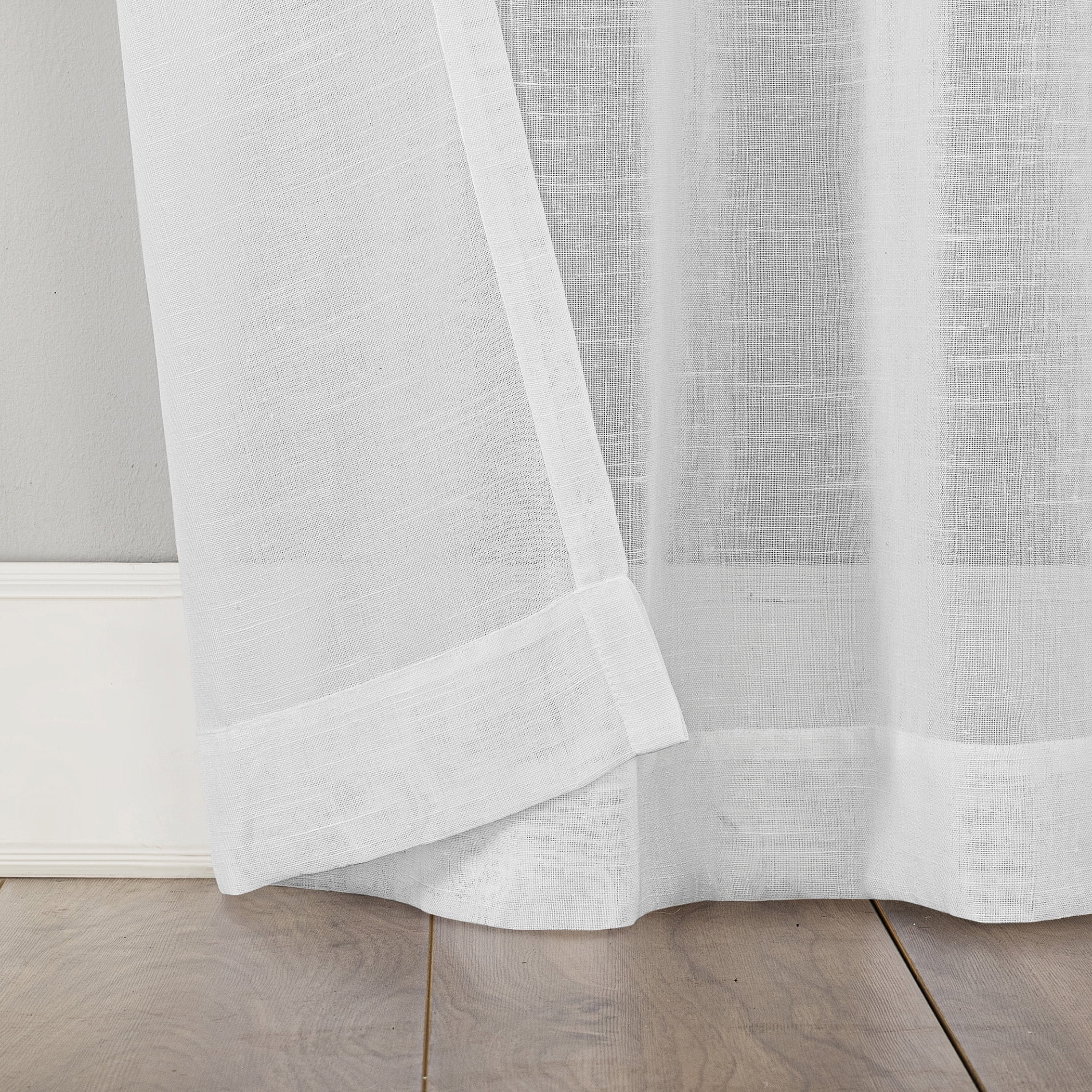 Archaeo Slub Textured Linen Blend Black Grommet Top Curtain, 52"x84", White