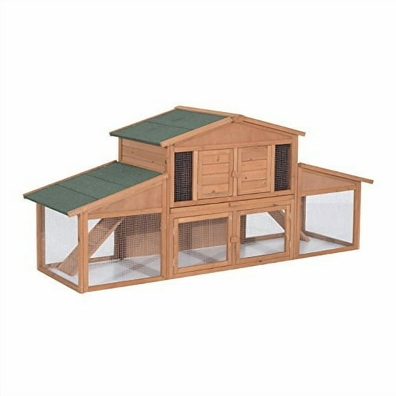 Pawhut Wooden Bunny Rabbit Hutch, Brown, 91", Large