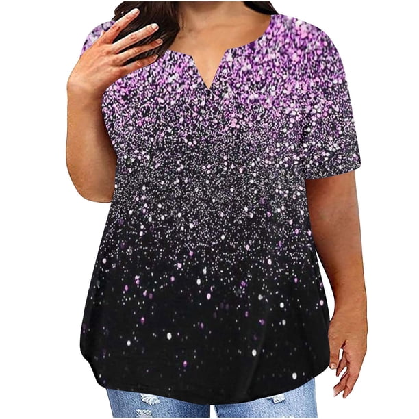 Plus Size Mujeres Blusas Cuello en V Casual Suelto Verano Blusa de Manga Corta para el Uso Diario Y Casual
