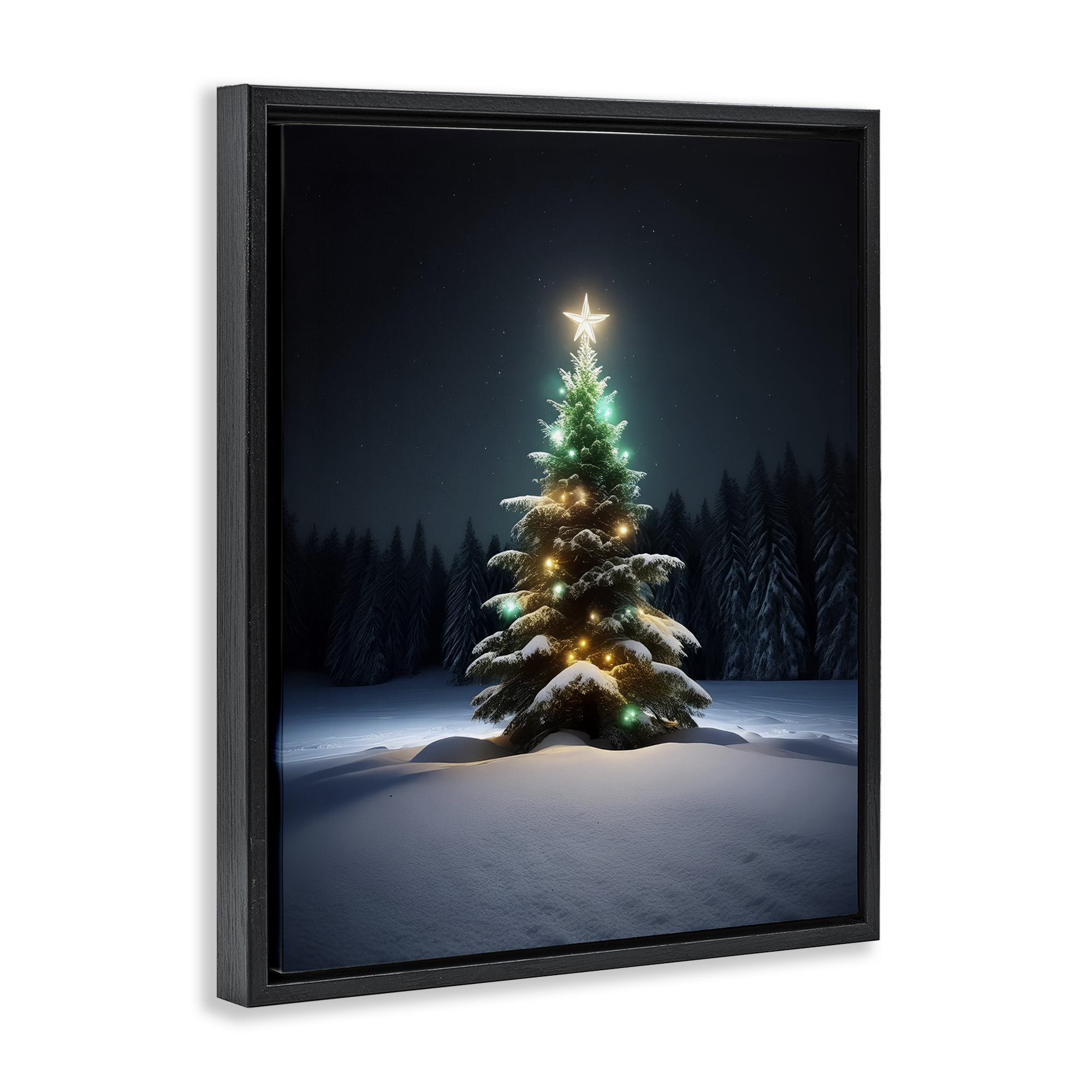Stupell Industries Clear Night Snowy Tree Holiday Photography Black Floater Framed Canvas Art Prints Wall Art, 25 x 31