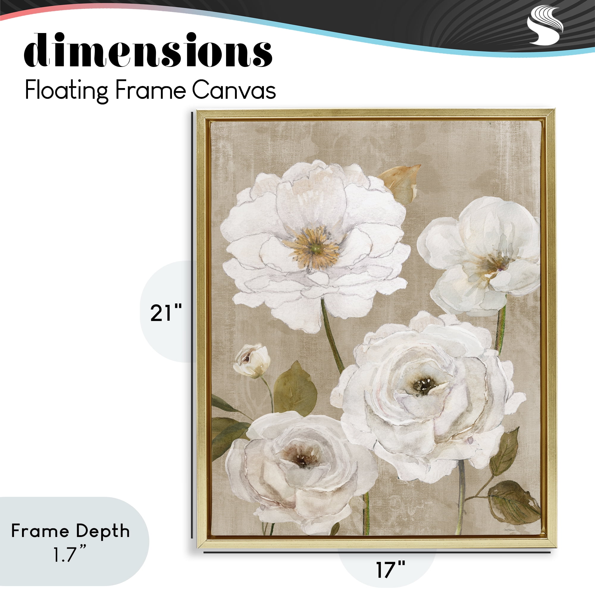 Stupell Industries Rustic Blooms in White Gold Framed Floater Canvas Wall Art, design by Carol Robinson