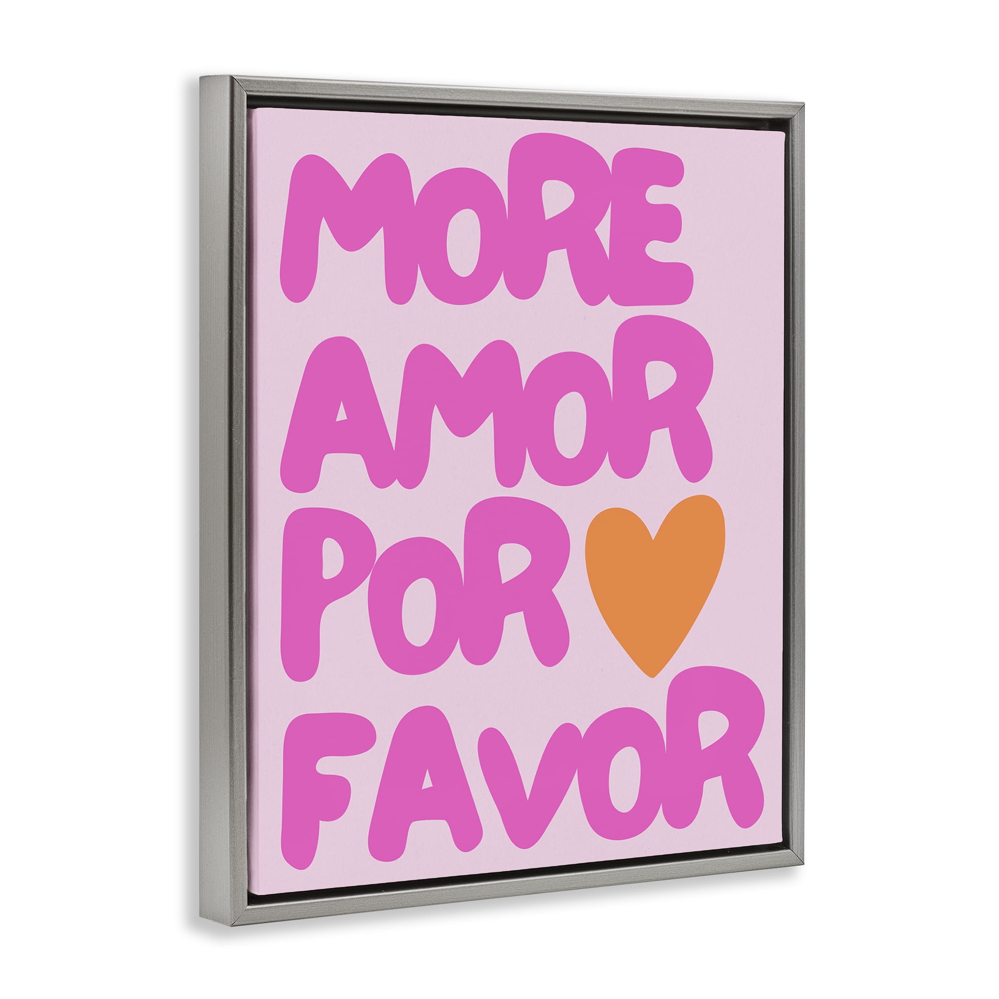 Stupell Industries More Amor with Heart Text & Numbers Painting Gray Floater Framed Canvas Art Print Wall Art, 17 x 21