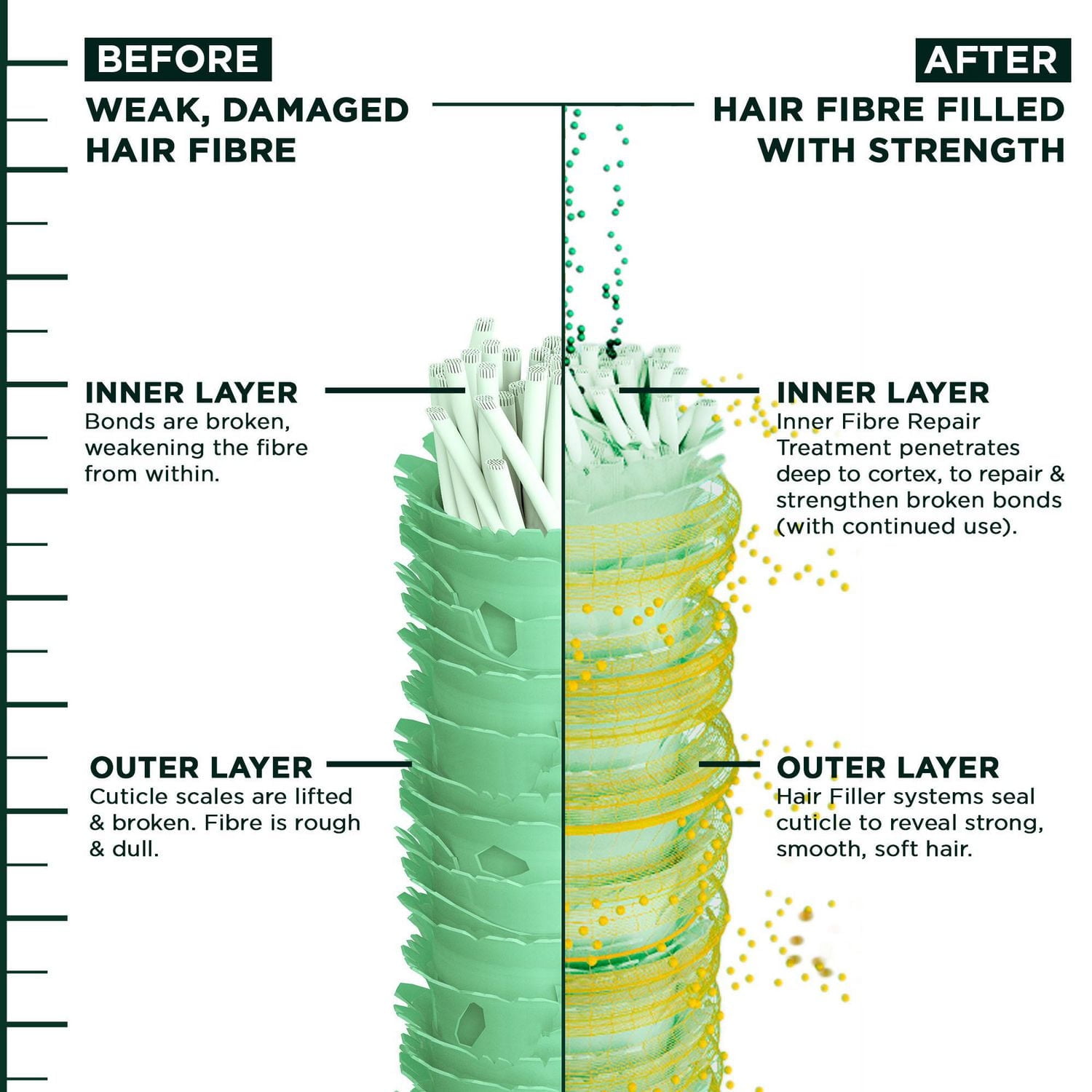 Garnier Fructis Hair Filler + Vitamin C Strength Repair Sulfate-Free Serum, for Weak Damaged Hair, up to 4X Less Breakage & 79% More Strength, 300ml, Fill weak hair with strength