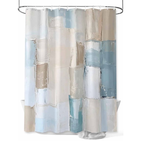 Fsddascl Abstract Shower Curtain Set - 48" x 72" Washable Bathtub Curtain with 12 Hooks, Simple Geometric Blue Brown Colors Block Waterproof Fabric Stall Shower Curtains for Bathroom/Bathtub Décor