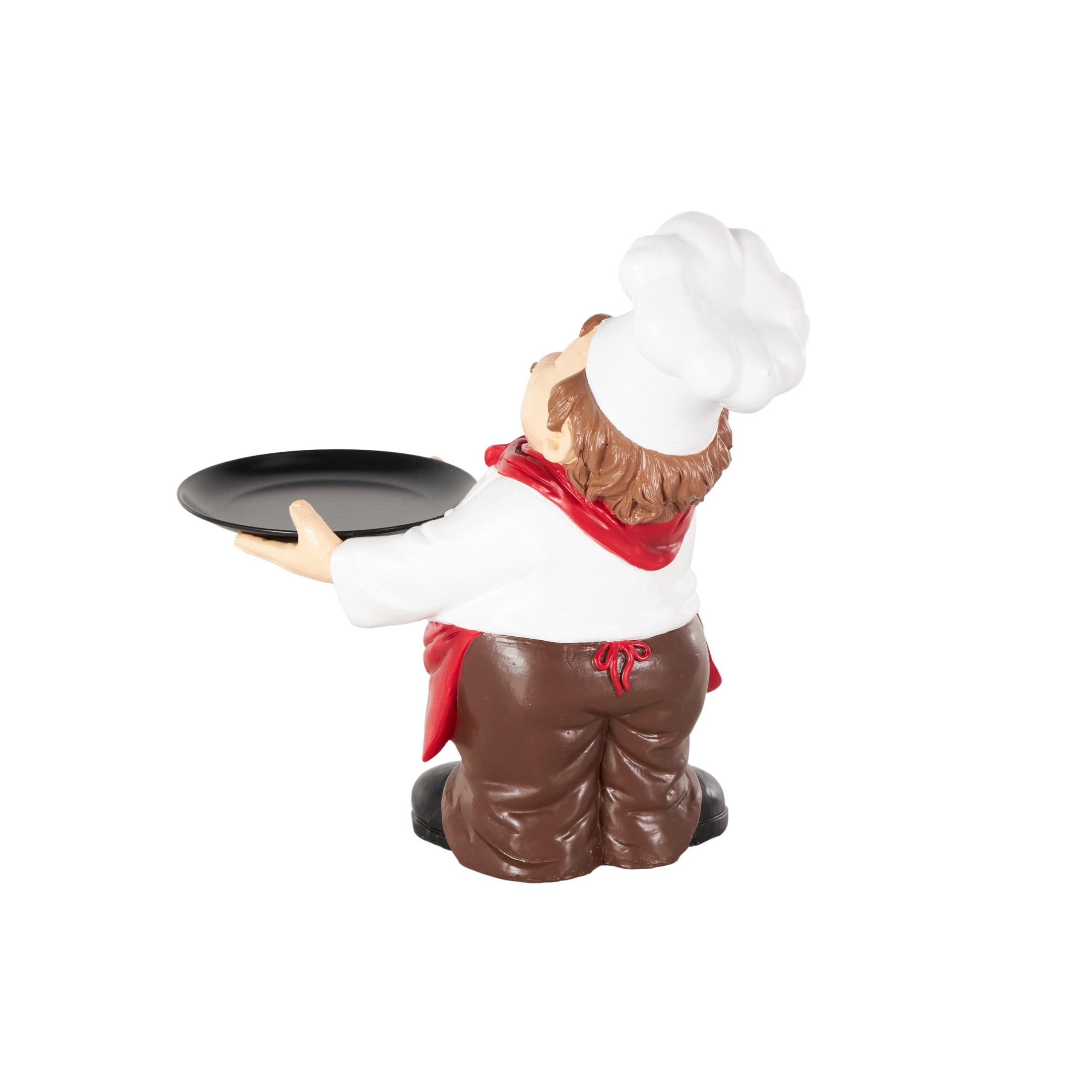 12" x 12" White Polystone Kitchen Decorative Figurine Chef Sculpture with Black Tray, by DecMode