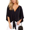 thumbnail image 5 of SWSMCLT Women's Boho Floral Blouse V Neck Shirt Casual Fall Chiffon Summer Printed Shirt 3/4 Sleeve Sexy Peasant Black 12, 5 of 5