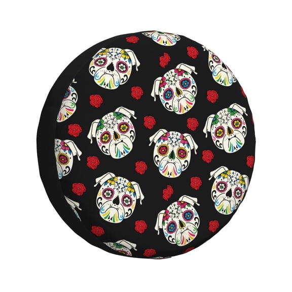 Fuzoiu PUG Print Universal Spare Tire Cover with Buckle Strap, Waterproof Wheel Covers for Jeep, Trailer, RV, Truck and All Car-14 inch