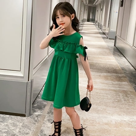 

Aayomet Flower Girl Dresses Dresses Ruffles Clothes Princess Girls Baby Children Casual Ruched Kids Solid Girls Dress&Skirt Green 2-3 Years
