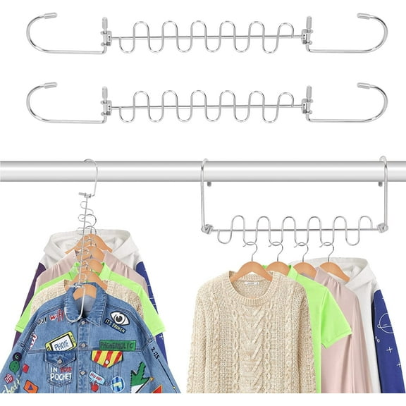 Homelove Magic Hangers Space Saving Closet Organizer Clothes Storage Hangers 2 Pack Multifunctional 360Rotation Stainless Steel Clothes Hanger for Wardrobe Heavy Clothes, Shirts, Pants, Dresses