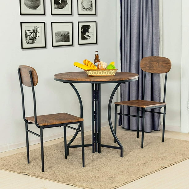 Mecor 3 Pcs Foldable Dining Table And, Vintage Round Dining Table And Chairs