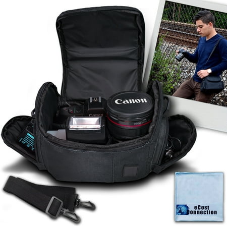 Medium Soft Padded Camera Equipment Bag / Case for Nikon, Canon, Sony, Pentax, Olympus Panasonic, Samsung & Many More + eCostConnection Microfiber