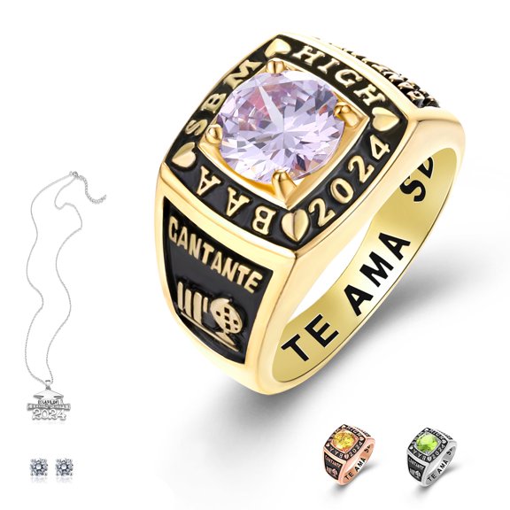 Ccjcinata Customized Sterling Silver Men’s High School and College Class Ring Fully Personalized